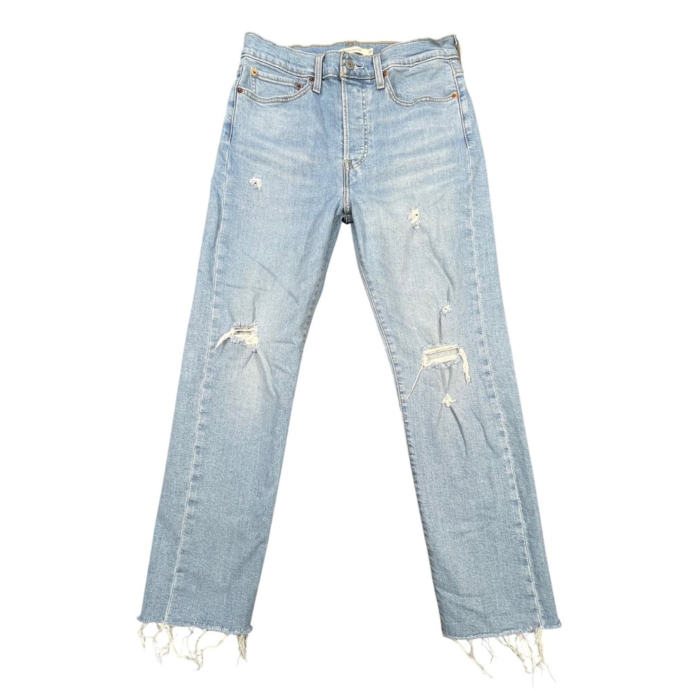 Levi's Blue Wedgie Straight Distressed Raw Hem Jeans Women 30
